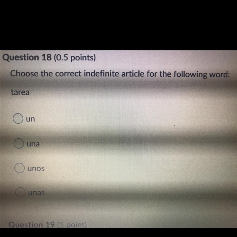 HELPPPPPO Choose the correct indefinite article for the following word: tarea-example-1