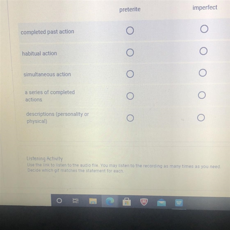 Choose weather to use preterite or imperfect-example-1