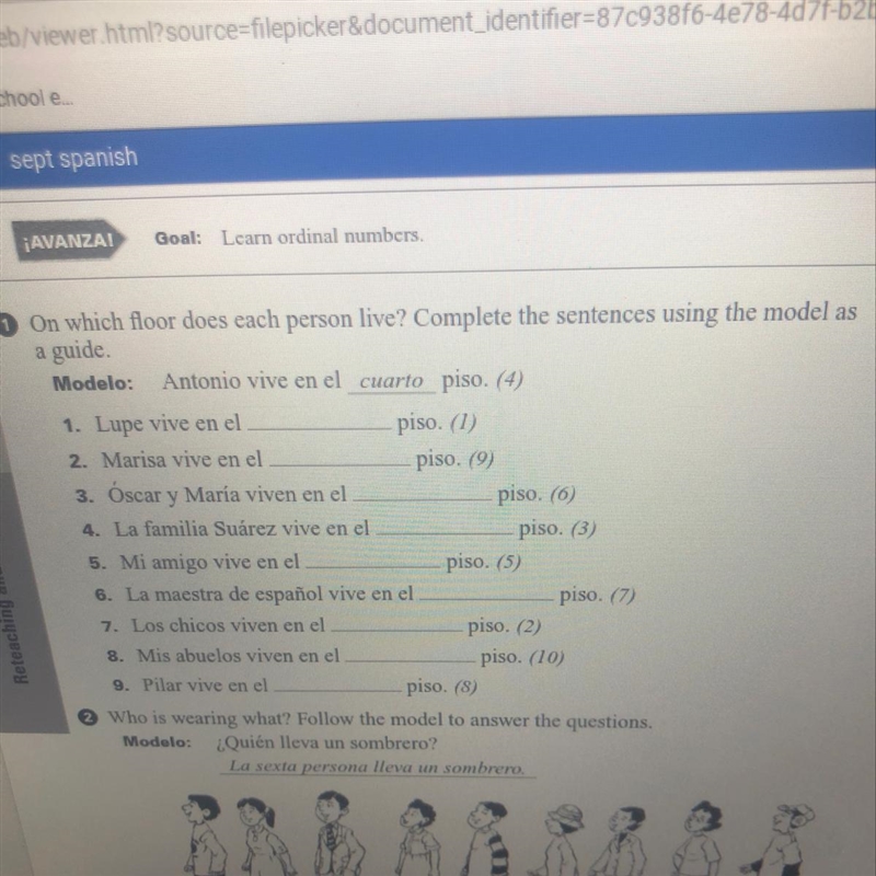 Which floor does each person live complete the sentences using the model is the guide-example-1