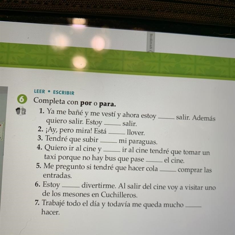 Spanish 3 using por and para. Any help appreciated!-example-1