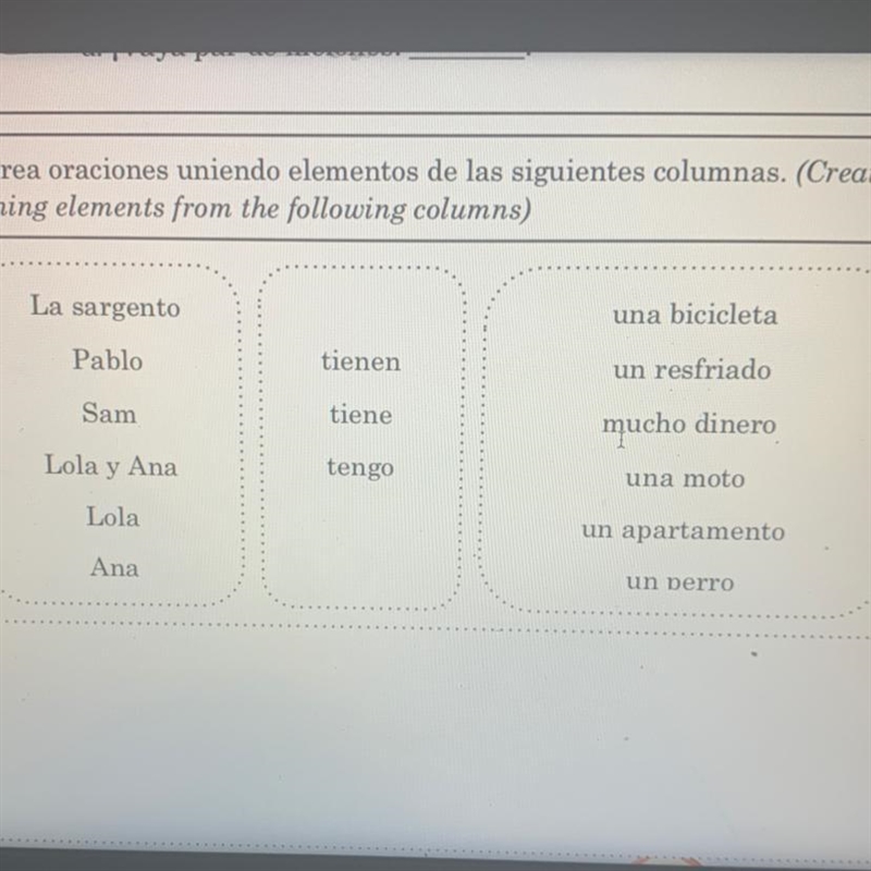 Actividad 4. Crea oraciones uniendo elementos de las siguientes columnas.-example-1