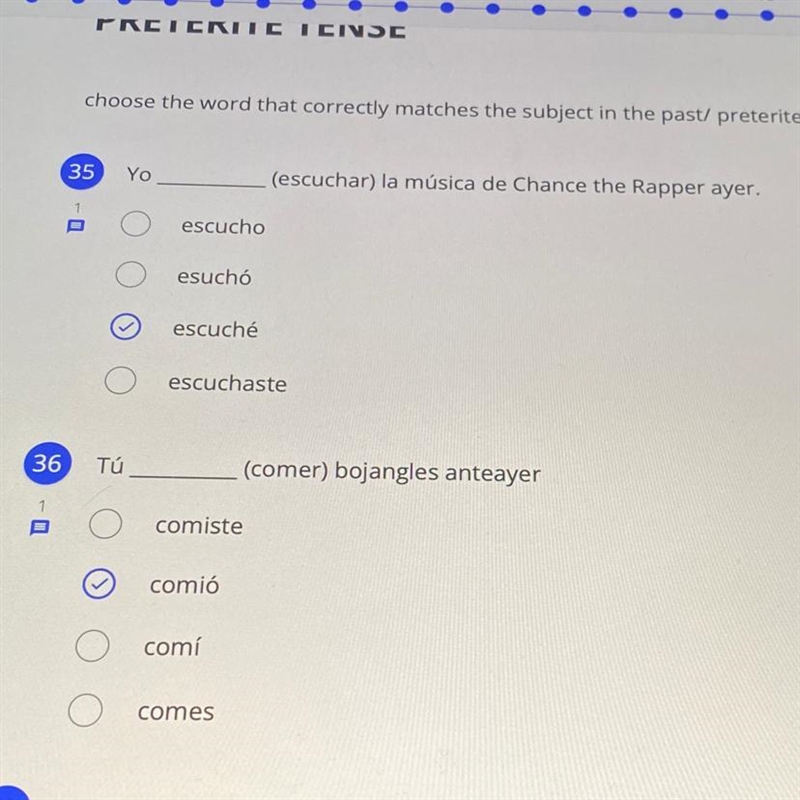 Tú (comer) bojangles anteayer comiste comió comí comes choose the word that correctly-example-1