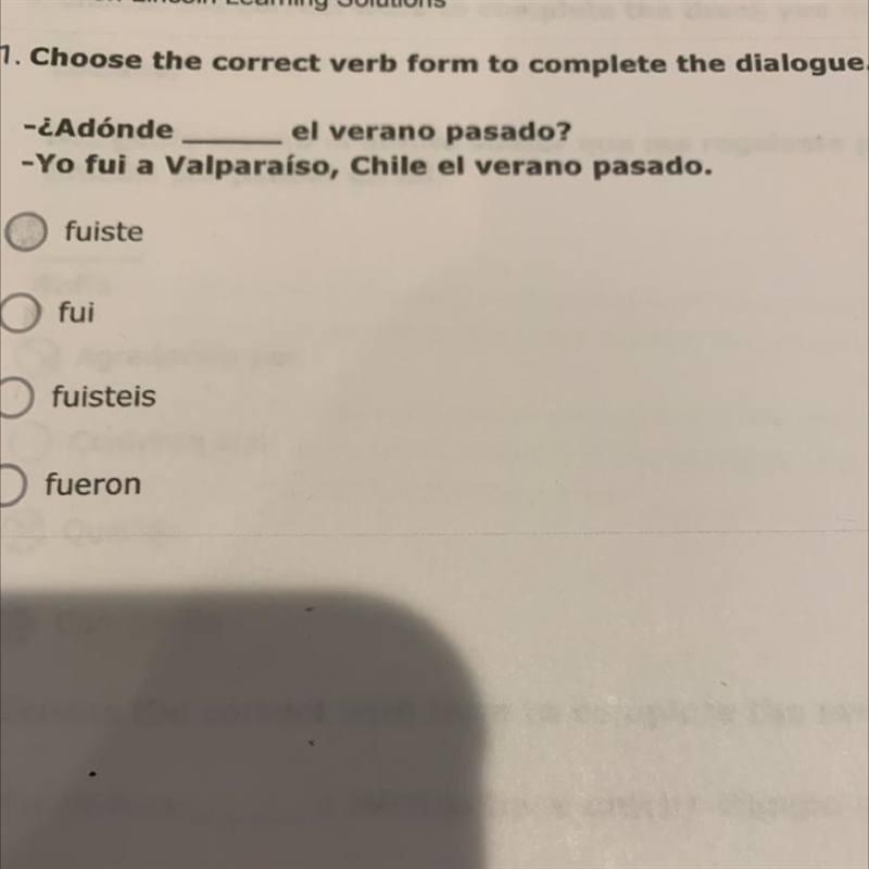 1. Choose the correct verb form to complete the dialogue. -¿Adónde el verano pasado-example-1