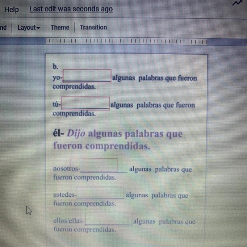 B. yo- comprendidas. algunas palabras que fueron tú- algunas palabras que fueron comprendidas-example-1