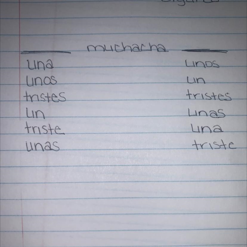 Escoge el artículo y adjetivo correcto de la siguiente palabra: muchacha-example-1