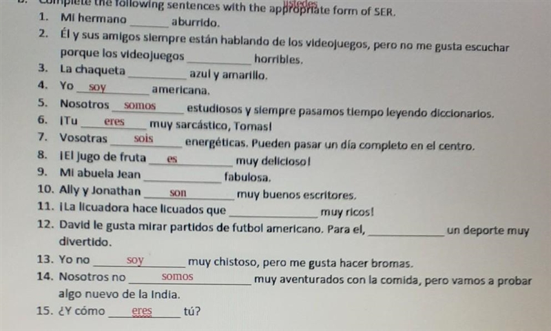 Can someone please help me with the ones I didn't do??!! 2, 9, 11, 12, 3 it's conjuating-example-1