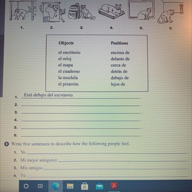 You. 2. 3. 4. 5. 6. Objects Positions el escritorio el reloj el mapa el cuaderno la-example-1