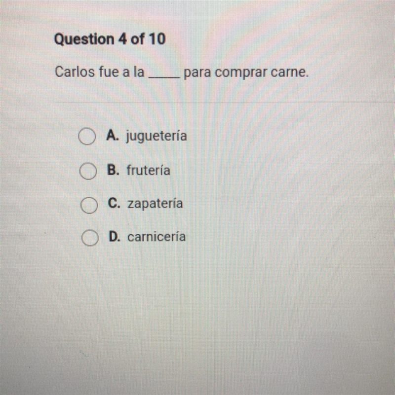 Carlos fue a la __ para comprar carne.-example-1