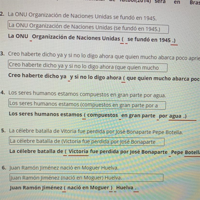 Reescribe las oraciones colocando los paréntesis que faltan.-example-1