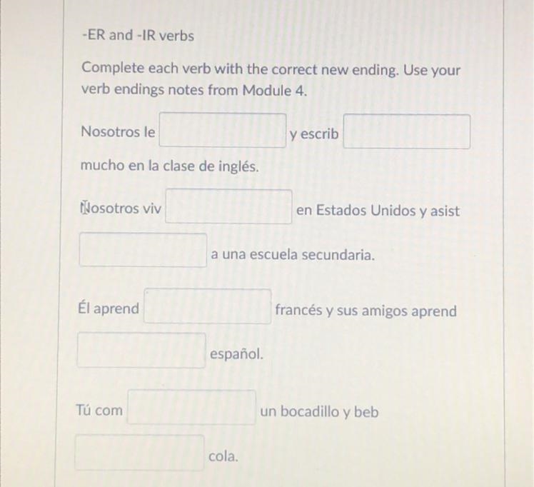 Complete each verb with the correct new ending ER and IR verbs-example-1