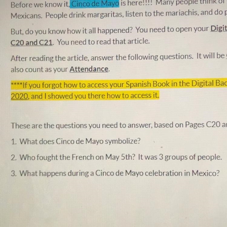 1.)what does cinco de mayo symbolize 2.) look in picture 3.)look in picture-example-1