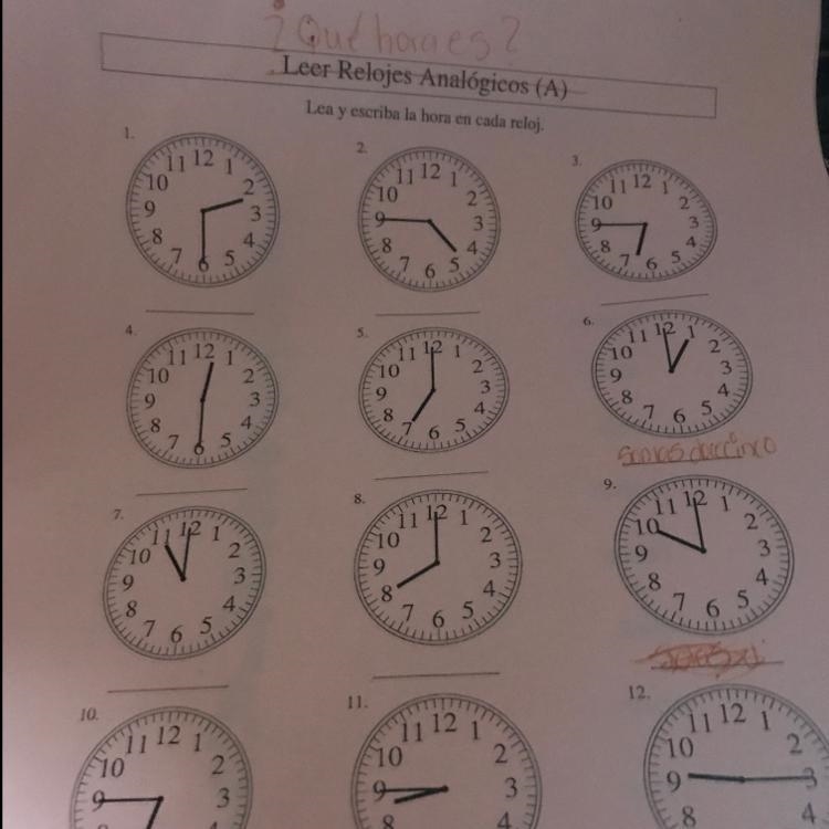 I need to know the time for the clock in spanish-example-1