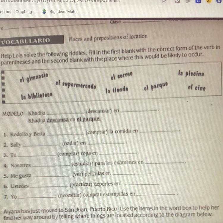 Help Luis solve the following riddles. Fill in the first blank with the correct form-example-1