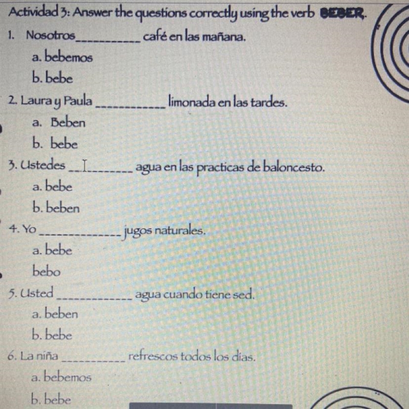 Unit comer test just started school so idk Spanish-example-1