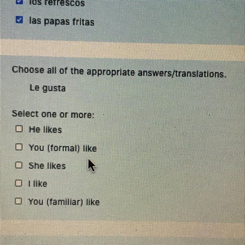 Choose all of the appropriate answers/transitions for Le Gusta-example-1