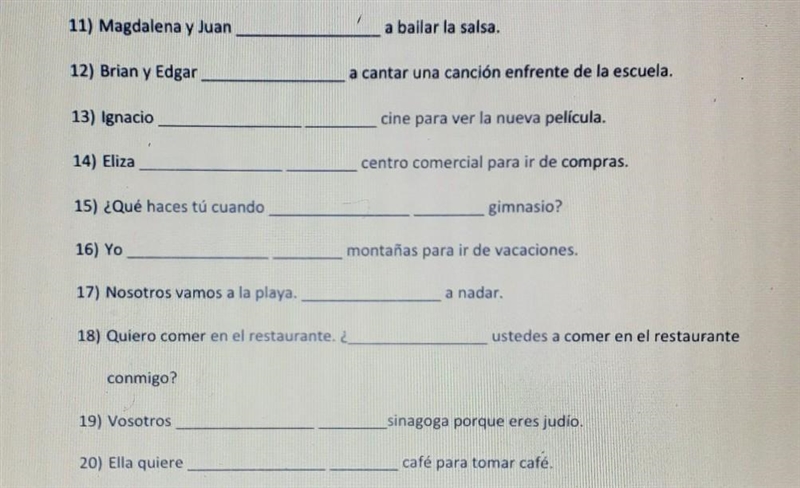 complete the following sentences with the appropriate form of ir in the first leg-example-1