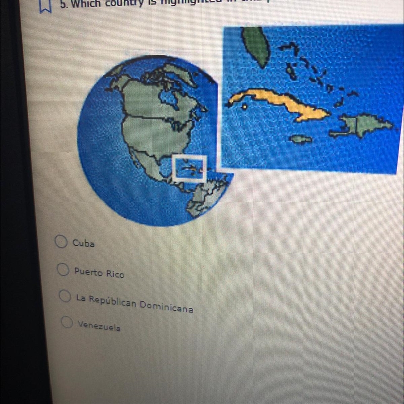 5. Which country is highlighted in this picture? Cuba Puerto Rico La Republican Dominicana-example-1