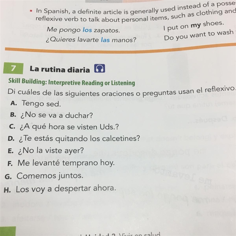 Z La rutina diaria O Skill Building: Interpretive Reading or Listening Di cuáles de-example-1