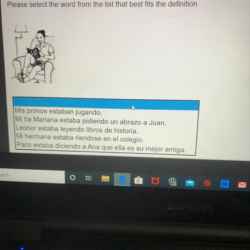 Please select the word from the list that best fits the definition Mis primos estaban-example-1
