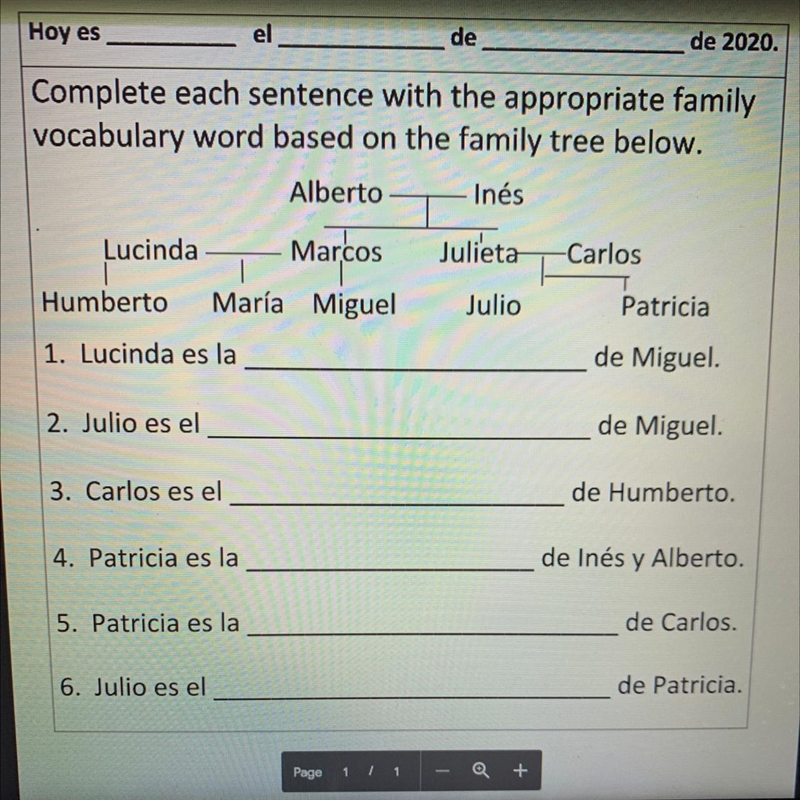 Complete each sentence with the appropriate family vocabulary word based on the family-example-1