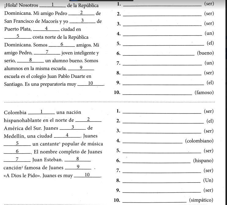 I need help with Spanish. Pick the correct for of ser.-example-1