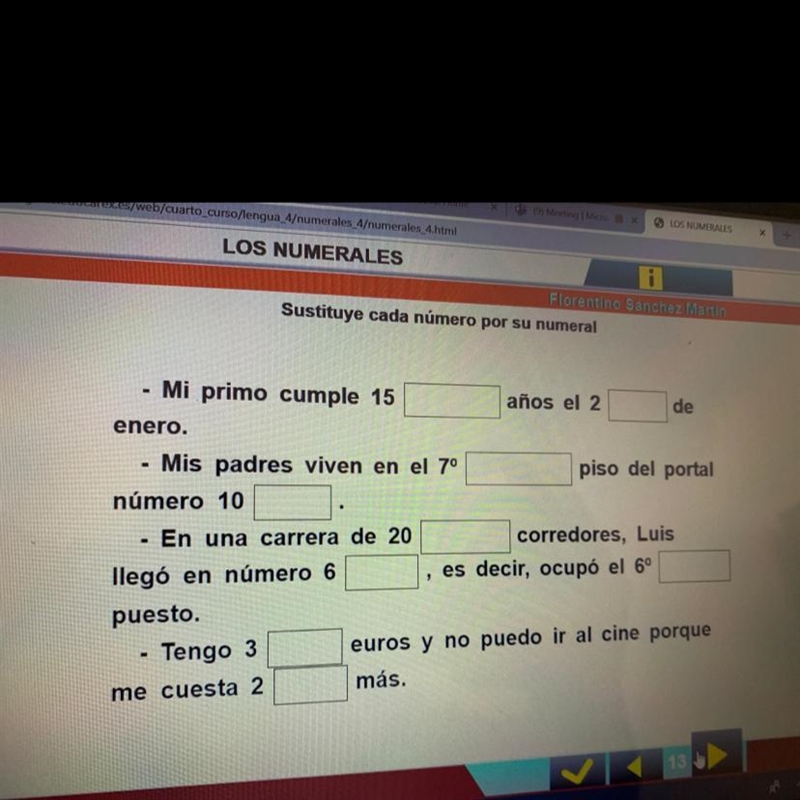 Sustituye cada número por su numeral - Mi primo cumple 15 años el 2 de enero. - Mis-example-1