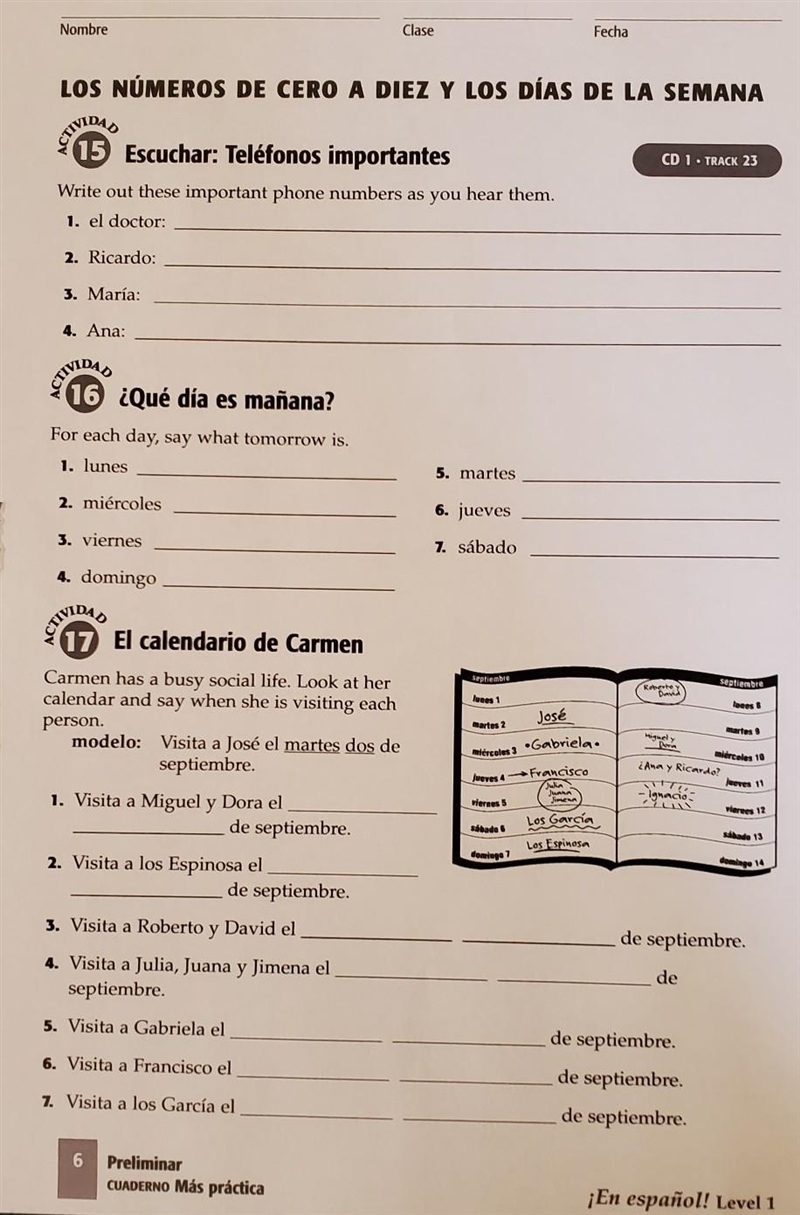 Spanish Homework Finish the lines ​-example-1