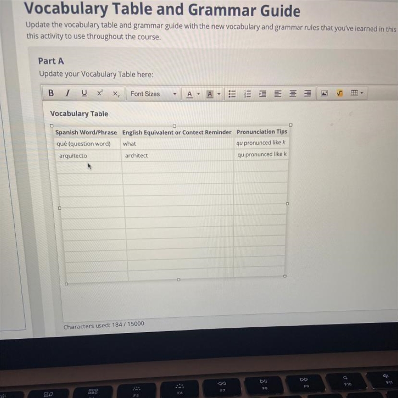 Vocabulary Table and Grammer Guide-example-1