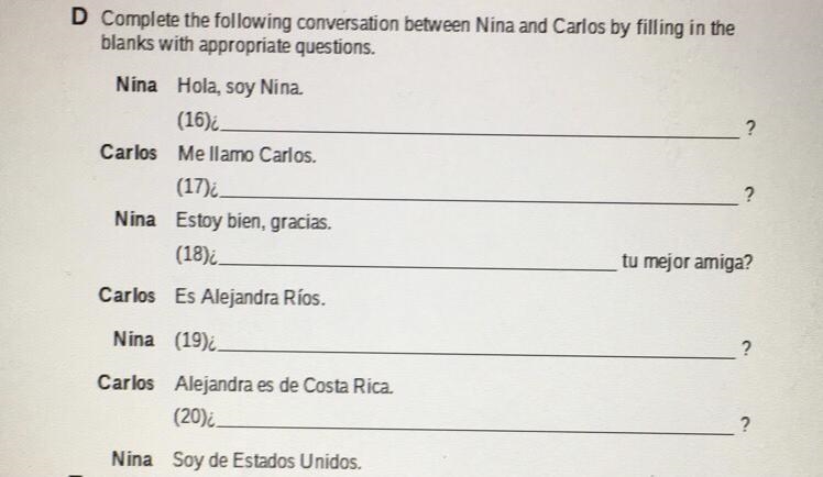 Could someone please fill in 16-20 ? In Spanish. Please hurry!-example-1