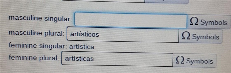 Help!!??? what's the masculine singular for artistica ​-example-1