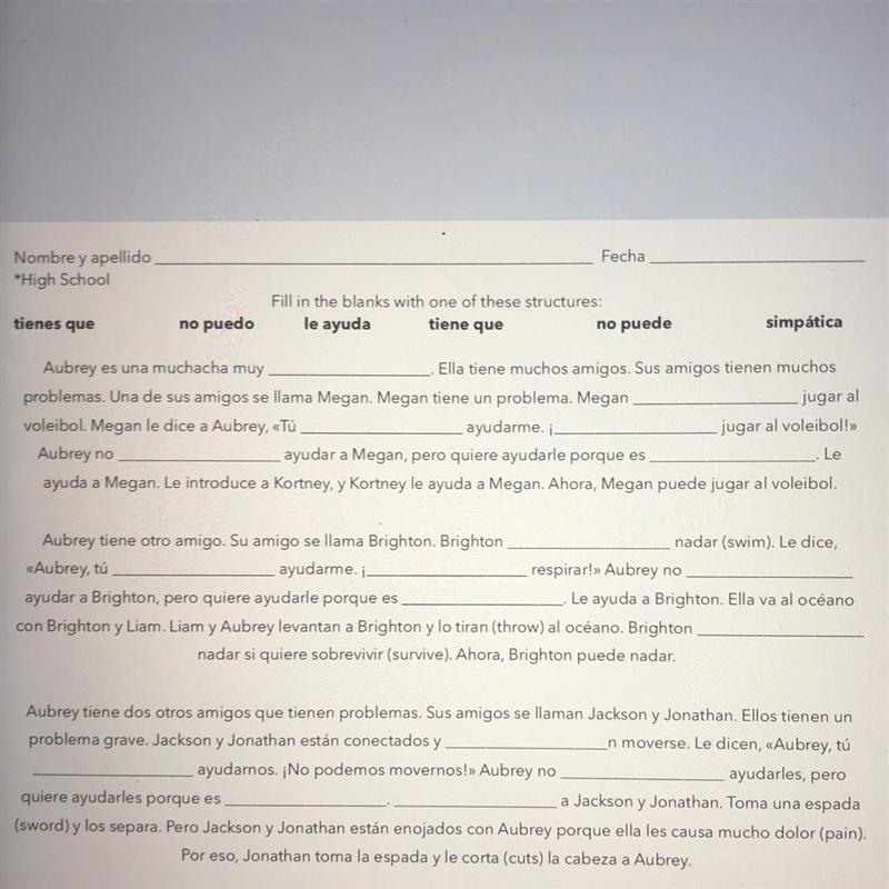 Somos 1 unit 7: Please help me fill these in and explain what each paragraph is saying-example-1