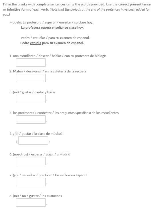 For each blank put the number then the answer. Ex: 1. Answer-example-1