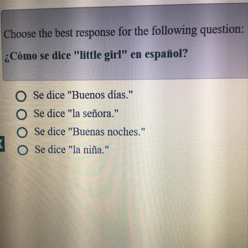 Choose the best response for the following question: ¿Cómo se dice "little girl-example-1