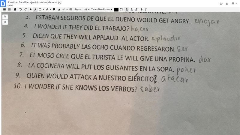 Traduzca VD. al espanol expresiones en ingles-example-1