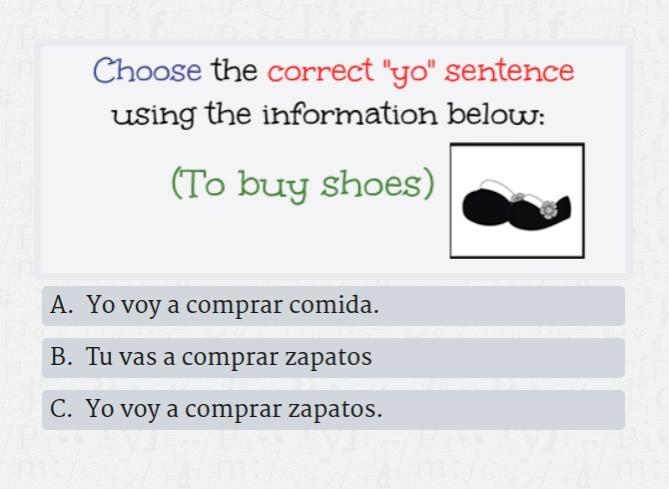 Choose the correct "yo" sentence (to buy shoes)-example-1