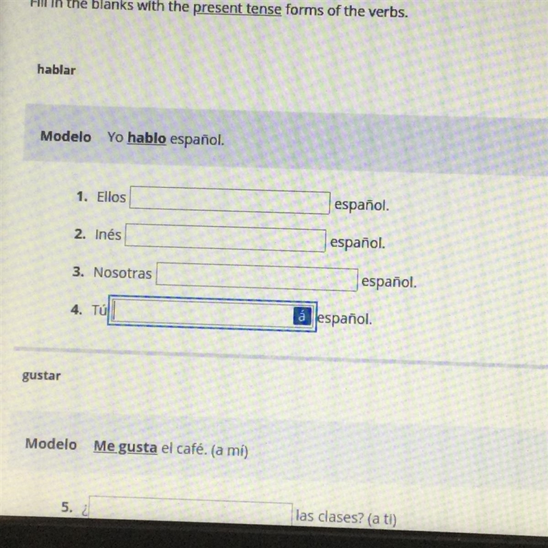 Fill in the blanks with the present tense form of the verb hablar.-example-1