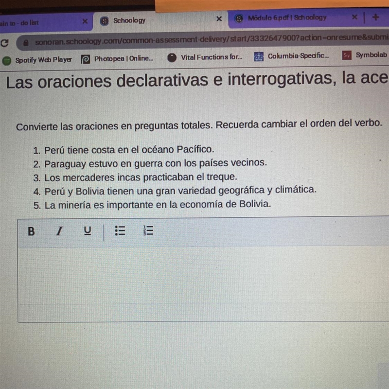 Convierte las oraciones en preguntas totales. Recuerda cambiar el orden del verbo-example-1