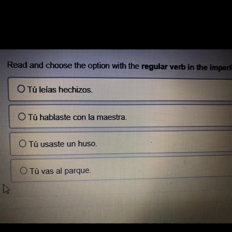 Read and choose the option with the regular verb in the imperfect tense.-example-1