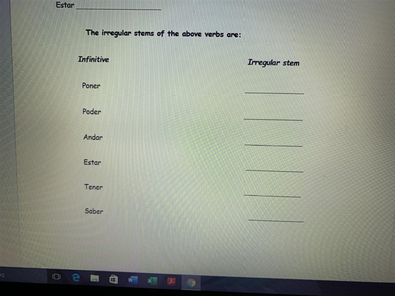 The irregular stems of the above verbs are: Infinitive Irregular stem Poner Poder-example-1