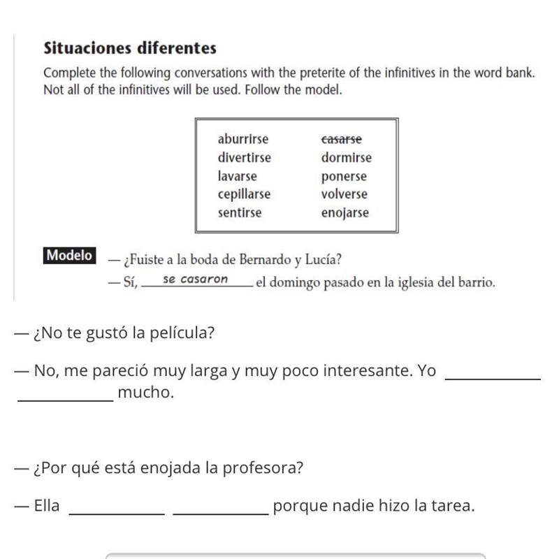 — ¿No te gustó la película? — No, me pareció muy larga y muy poco interesante. Yo-example-1