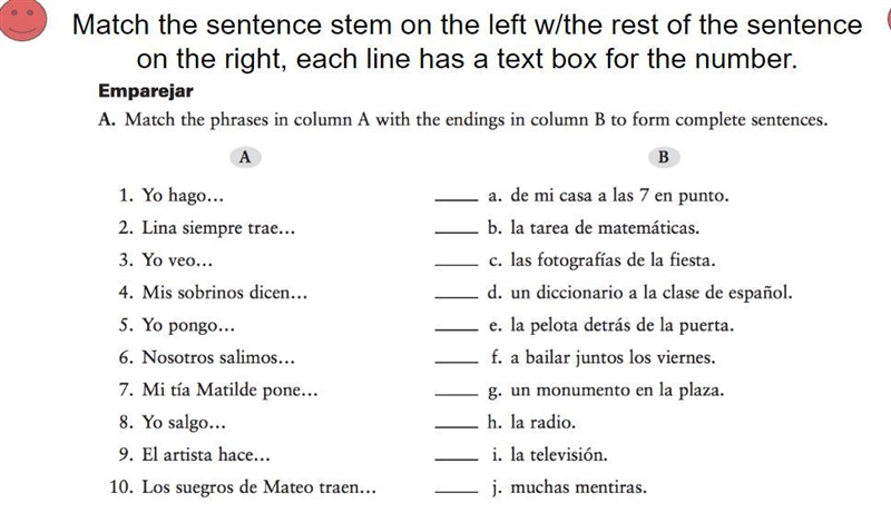 Can someone please help me match these 2 columns for Spanish? Thank you-example-1