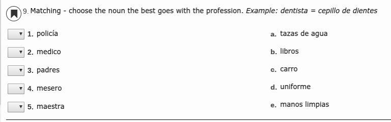 9.) Matching - choose the noun the best goes with the profession. Example: dentista-example-1