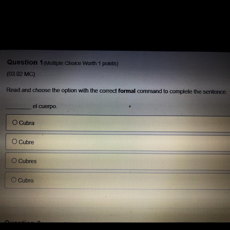 Read and choose the option with the correct formal command to complete the sentence-example-1