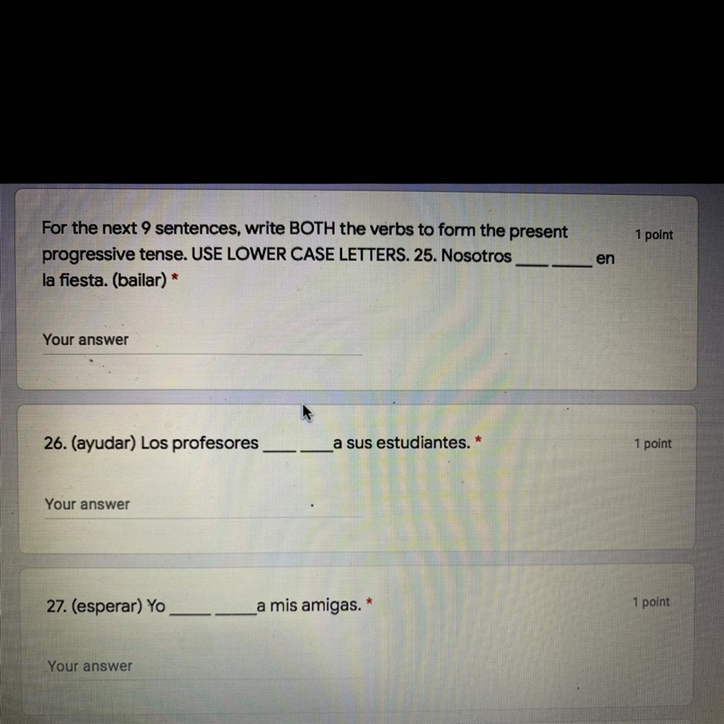 Write both the verbs to form the present progressive tense-example-1