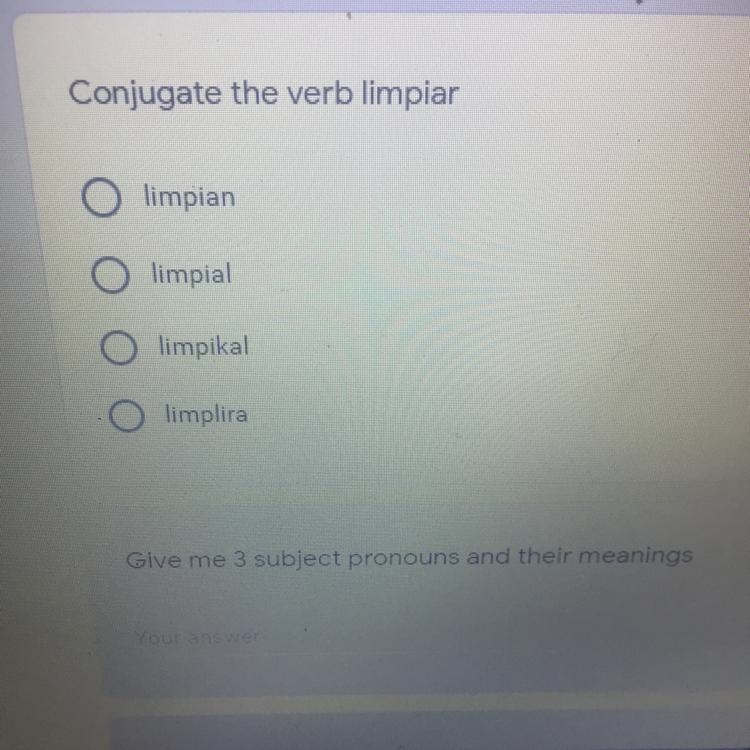 Conjugate the verb limpiar-example-1