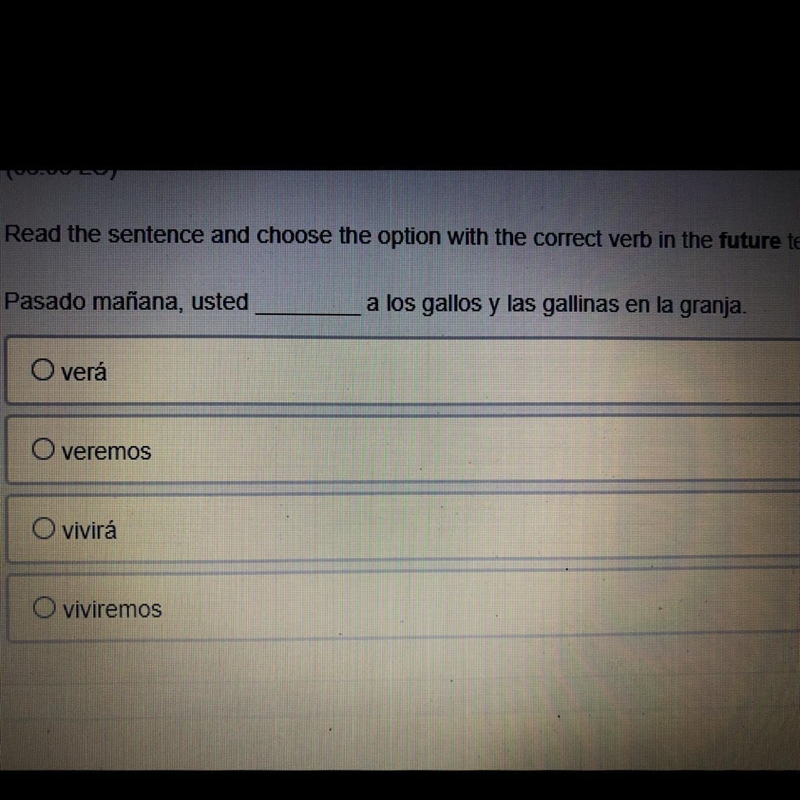 Read the sentence and choose the option with the correct verb in the future tense-example-1