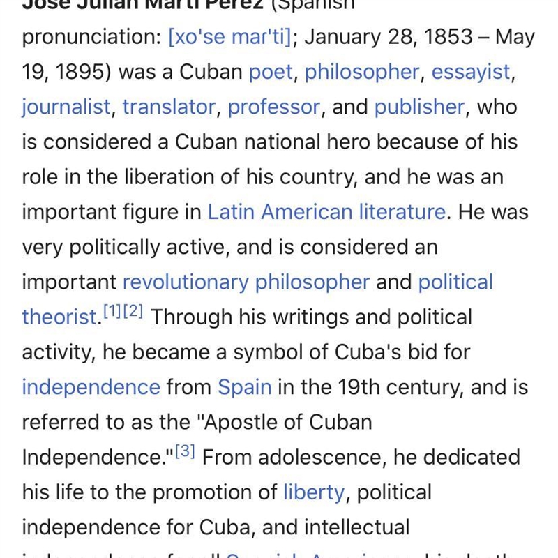 Why is Martí considered a national hero in Cuba?​-example-1