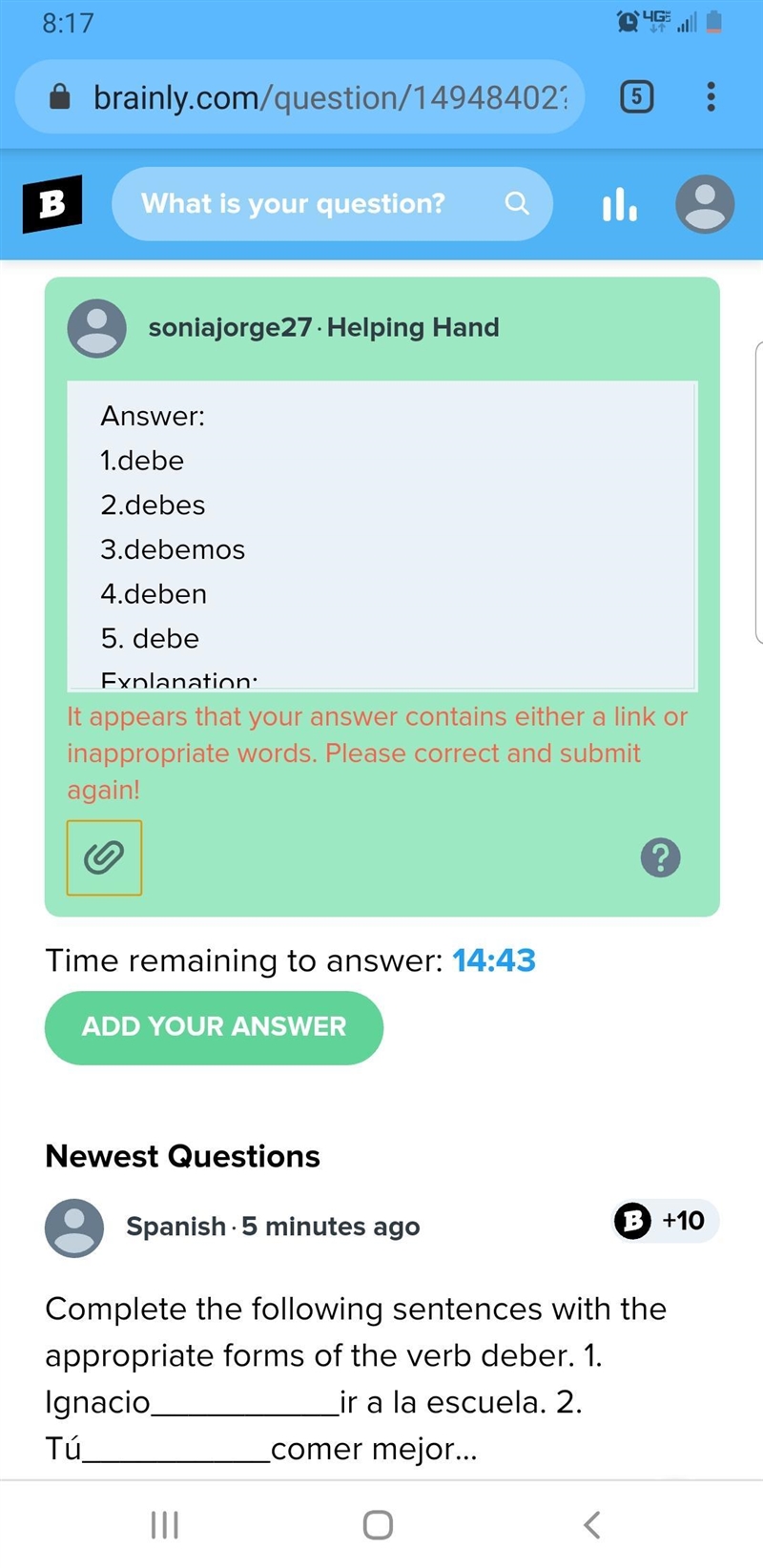 Complete the following sentences with the appropriate forms of the verb deber. 1. Ignacio-example-1