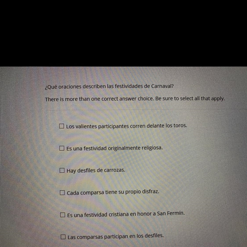 Que oraciones describen las festividades de carnaval-example-1