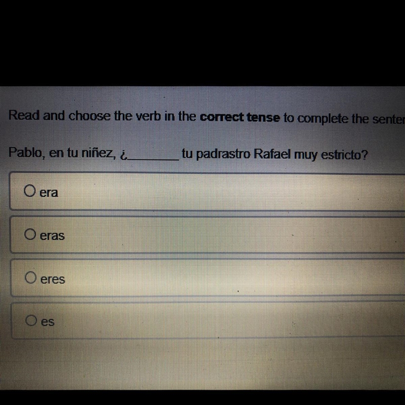 Read and choose the verb in the correct tense to complete the sentence. Pablo, en-example-1